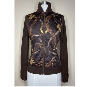 Brown and Gold Women's Cardigan Sweater